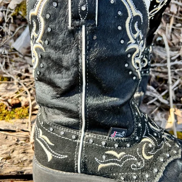 ✨Sold✨Justin Pull-On Fashion Boots w/Hair-on Hide and Rhinestones - Picture 8 of 9